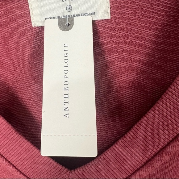 NEW Anthropologie‎ T.La Burgundy Pink Ruffle V-Neck Sweatshirt Size Small - Picture 5 of 9